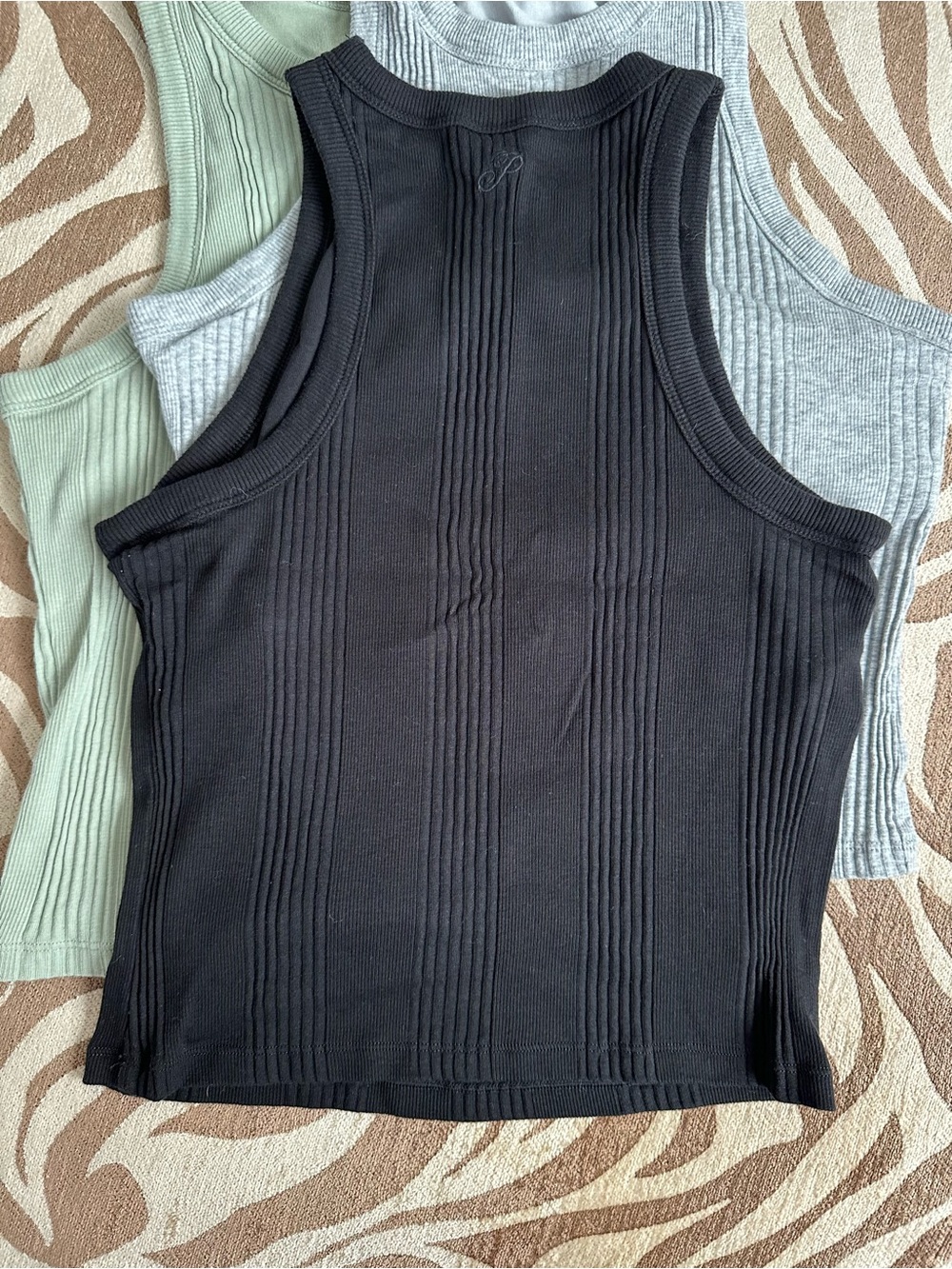 3-PINK Victoria's Secret Ribbed Tank Tops - Black, Grey, Green - Picture 3 of 7